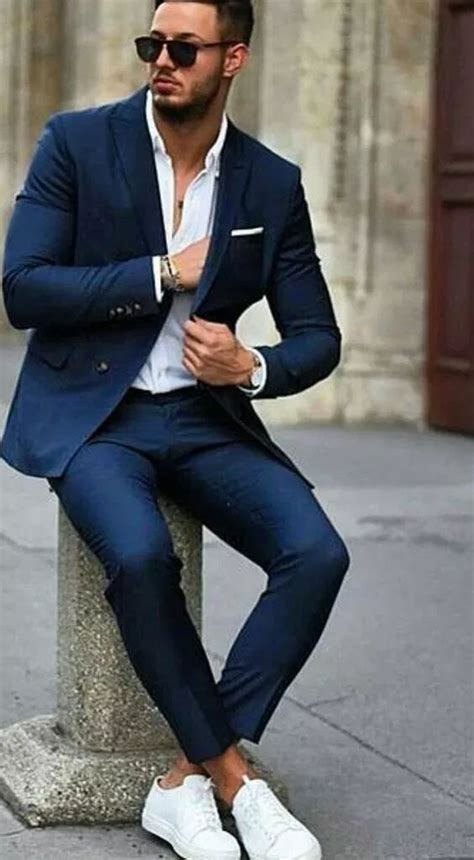 suit and sneakers combination